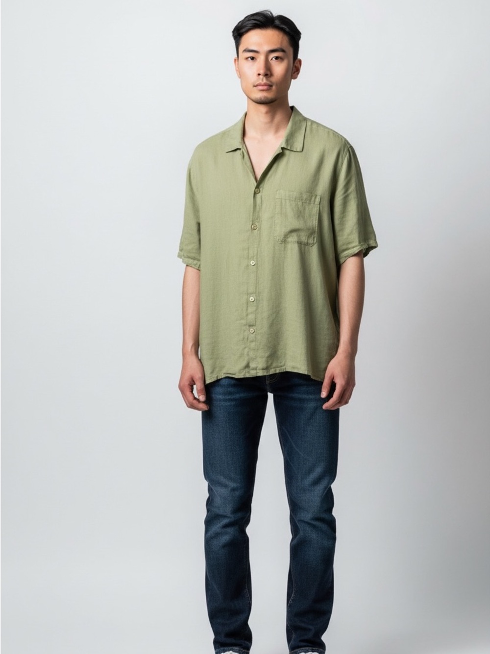 Flax 100% Linen Men’s Casual Short Sleeve Button Down Medium Green